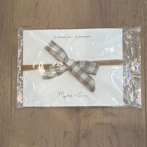 Rylee + Cru NEW Checkered Bow with headband in gingham Cream and Tan
